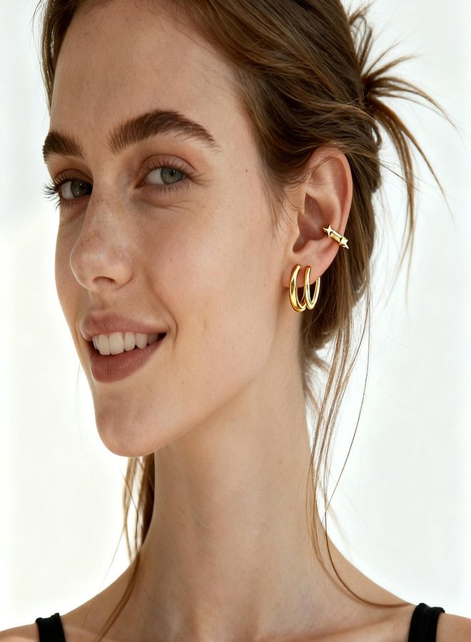 OATHYAN 10 Pcs Gold Plated Ear Cuff Earrings for Women Non Pierced, Hypoallergenic Fake Hoop Earrings Ear Clips Set with Diamonds Lightweight (A-10 pcs-Gold) - Image 3